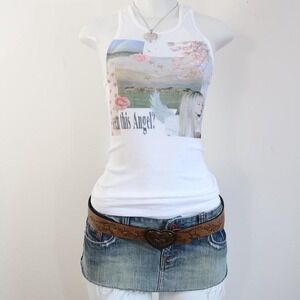 y2k seen this angel graphic ribbed tank white angelcore top size S